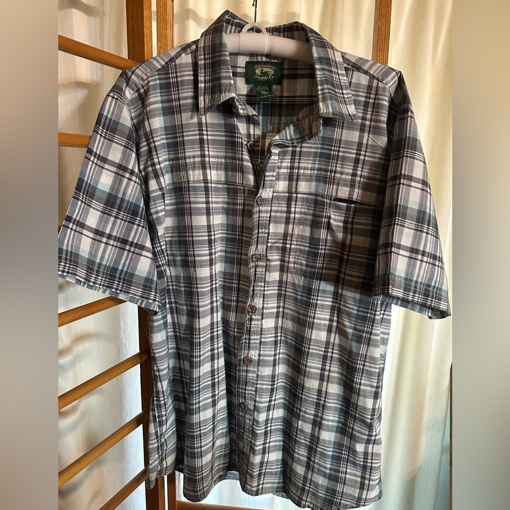 Stillwater Supply Company Button Down Short Sleeve Plaid Shirt Pockets XL